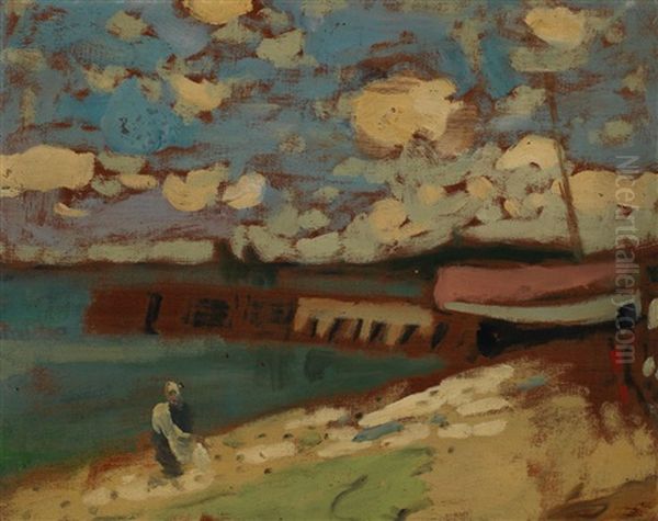 Figure Walking Along The Shore - view 1