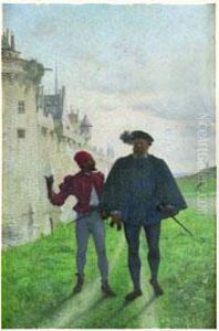 Gentilhomme Et Son Page Devant Un Chateau by Marie-Gabriel Biessy