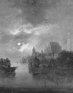 Mondschein Uber Einer Hollandischen Stadt Am Meeresufer by Charles Greville Morris