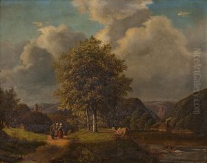 Flusslandschaft Mit Burg Und Figurenstaffage by Anthony Biester