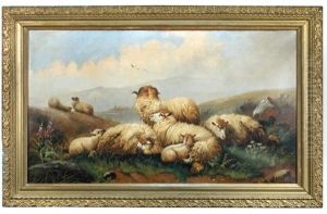 Sheep Resting With Their Lambs by John W. Morris