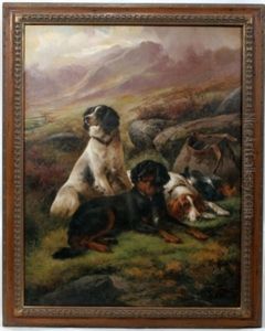 Scottish Highland With 3 Hunting Dogs by John W. Morris