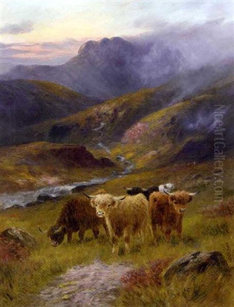 Cattle Watering, With Mist Rolling In (+ Cattle In A Highland Landscape; Pair) - view 1