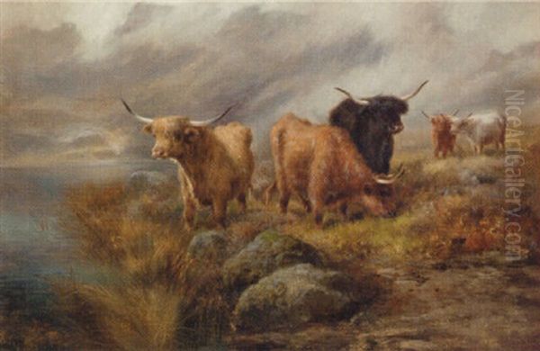 Highland Cattle In A Mountainous Loch Landscape - view 1