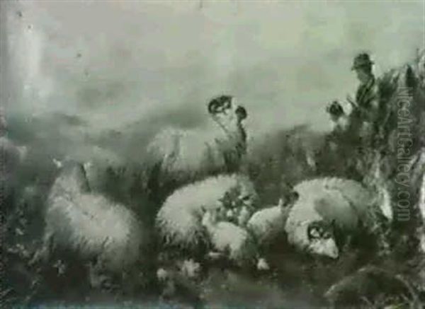 Country Gentleman And His Dog Tending Flock - view 1