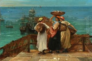 Fishermens' Wives At The Pier by Philip Richard Morris