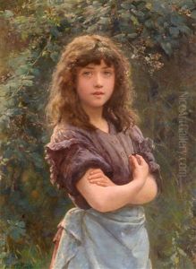 A Young Girl Collecting Blackberries From A Hedgerow by Philip Richard Morris
