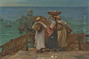 Hamnpir Med Segelbatar Och Tre Kvinnor Med Fiskfangst by Philip Richard Morris