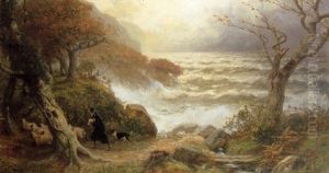 A Shepherd With His Flock With A Rough Sea Beyond A Shepherd With His Flock With A Rough Sea Beyond