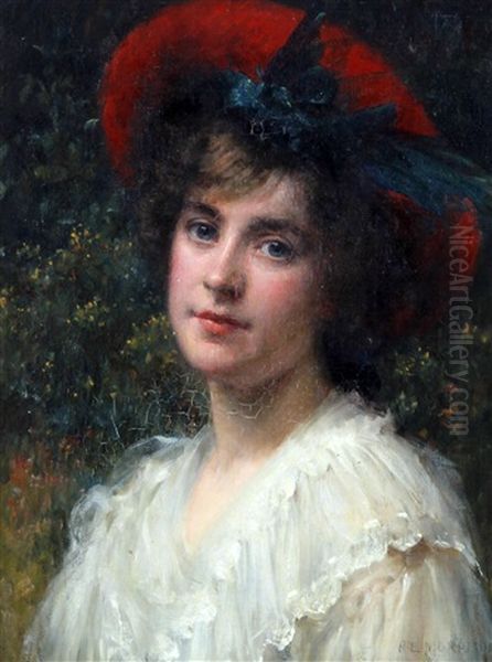 A Portrait Study Of A Young Lady Before A Flower Border - view 1