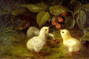 Three Chicks Eating Wild Raspberries by N. E. Morse
