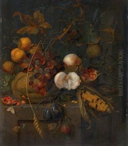 Stillleben Mit Fruchten Und Maiskolben, Schnecken, Schmetterling Und
Libelle by Jan Mortel