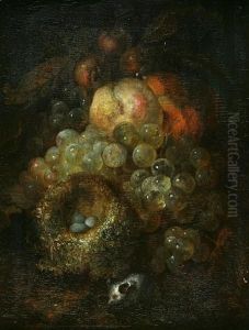 A Still Life With Grapes, A Bird's Nest And A Mouse by Jan Mortel