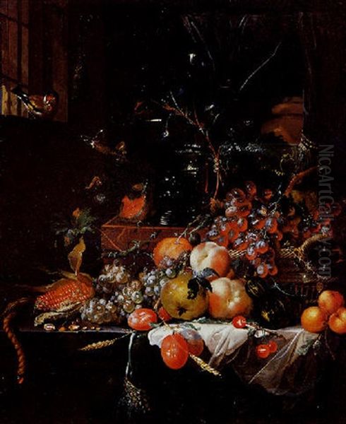Nature Morte Aux Fruits, Verre De Vin Et Insectes - view 1