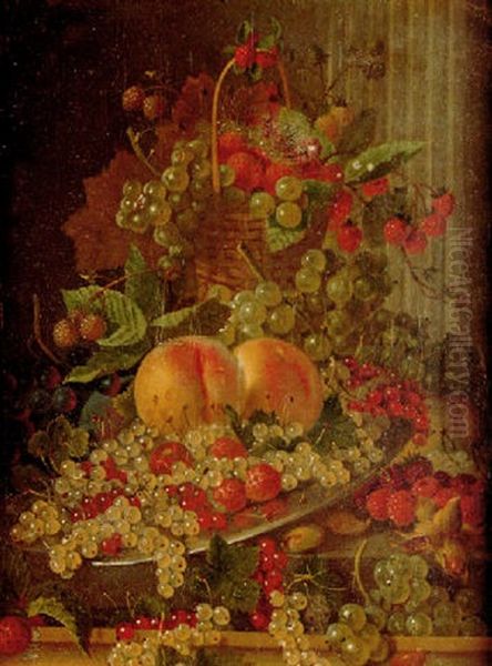 Still Life Of Peaches, Strawberries, Grapes And Red And White Currants On A Pewter Plate - view 1
