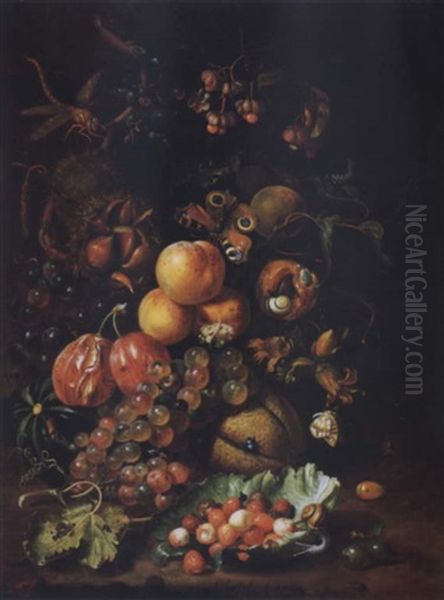 Elaborate Still Life Of Fruit And Insects On The Ground - view 1