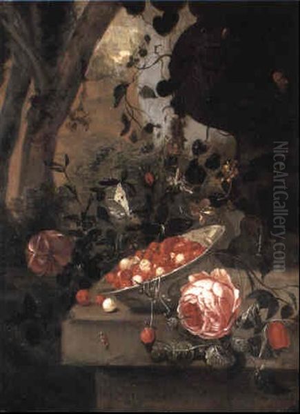 Still Life Of Strawberries And Roses In Bowl - view 1