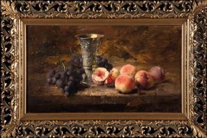 Nature Morte Aux Peches Et Aux Raisins by Frans Mortelmans