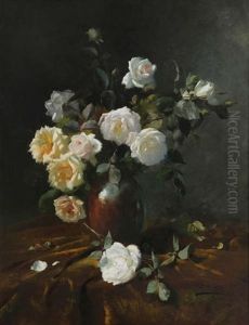 Nature Morte Avec Vase De Roses Blanches by Frans Mortelmans