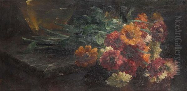 Nature Morte Aux Zinnias Sur Une Commode - view 1