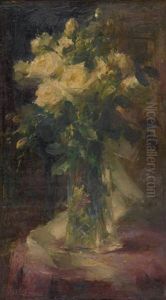 Vase Fleuri De Roses Blanches by Frans Mortelmans