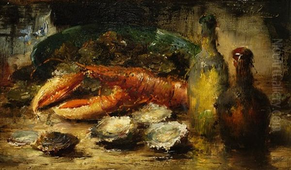 Still Life With A Lobster, Shellfish And Wine Bottles - view 1