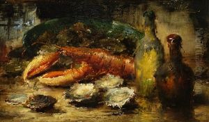 Still Life With A Lobster, Shellfish And Wine Bottles