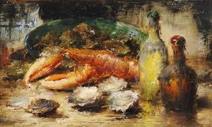 Still Life With A Lobster, Oysters And Wine Bottles