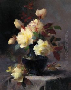 Stilleben Mit Gelben Rosen In Einer Vase by Frans Mortelmans