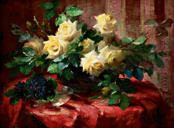 Stilleben Mit Einem Straus Gelber Rosen Und Veilchen - view 1