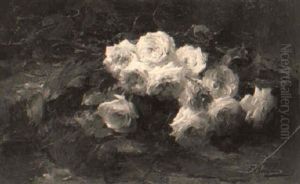 Pink Roses On A Mossy Bank by Frans Mortelmans