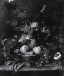 Stilleben Mit Obst Und Einer Weinflasche by Frans Mortelmans