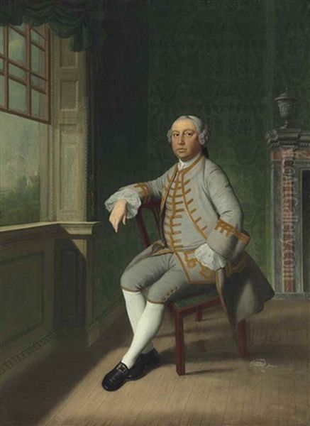 Portrait Of A Gentleman, Small Full-length, In A Grey Coat With A Brown Trim And Matching Waistcoat - view 1