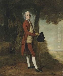 Portrait Of A Gentleman, Traditionally Identified As A Member Of The Stanley Family, Full-length, In A Red Coat And Breaches, A Yellow Single-breasted...