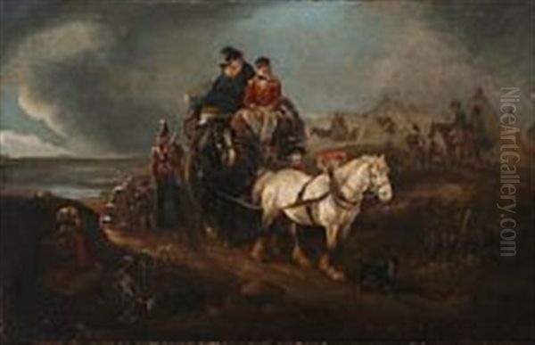 Horse Carriage With People - view 1