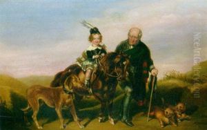 A Scottish Girl On A Shetland Pony Accompanied By Her Dogs And An Elderly Gentleman