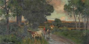Strathendrick - Landschaft Mit Hirtenmadchen Und Kuhen by Thomas Corson Morton
