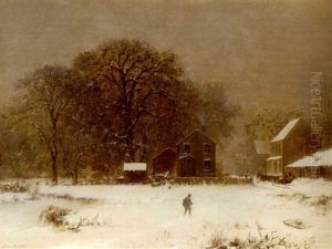 Winter Snow Scene With Travelers And Sleigh by Joseph Morviller