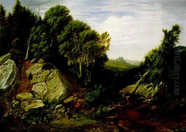 Angler And Family In A River Landscape - view 1