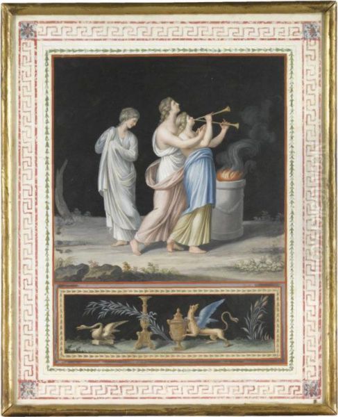 Scene Inspired By The Antique With Three Figures By An Altar, One Playing The Pipes - view 1