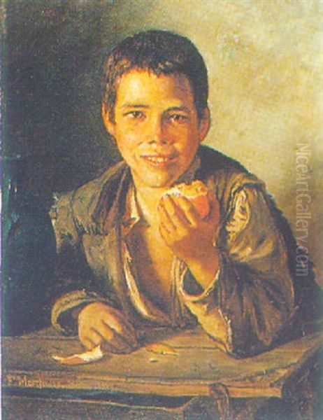 Spanish Peasant Boy Eating An Orange - view 1