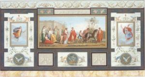 Design For An Elaborate Wall Decoration: A Central Classical Scene Flanked By Two Allegorical Figures Surrounded By Grotesques