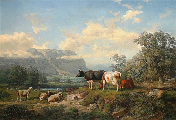 Landschaft Mit Kuhen Und Schafen In Der Nahe Von Genf - view 1