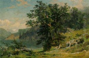 Sommerliche Schweizer Alpenseelandschaft by Adolf Mosengel