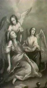 Magdalena Mit Zwei Engeln by Anna Maria Moser