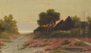 Wegpartie Mit Gehoft Im Abendrot by Hermann Moser