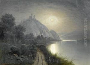 Dorf Am See Bei Vollmond