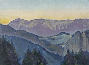 Blick Auf Die Rax Von Der Villa Mautner V. Markhof Im Abendlicht by Kolo Moser