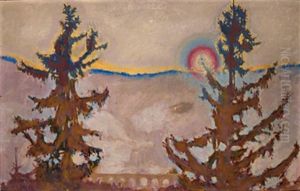 Semmeringlandschaft - Untergehende Sonne by Kolo Moser