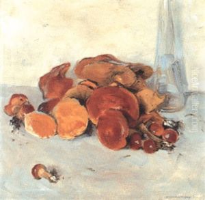 Stilleben Mit Schwammerln Und Flasche by Kolo Moser